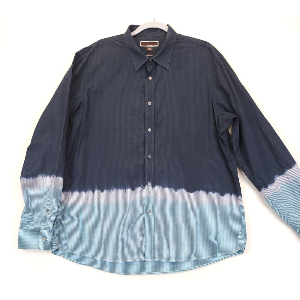 Michael Kors Button Down Shirt Stripe Ombre Men XXL Blue Long Sleeve Casual